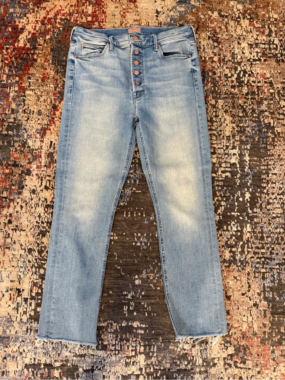 MOTHER Light Blue Button-Fly Cropped Ankle Jeans